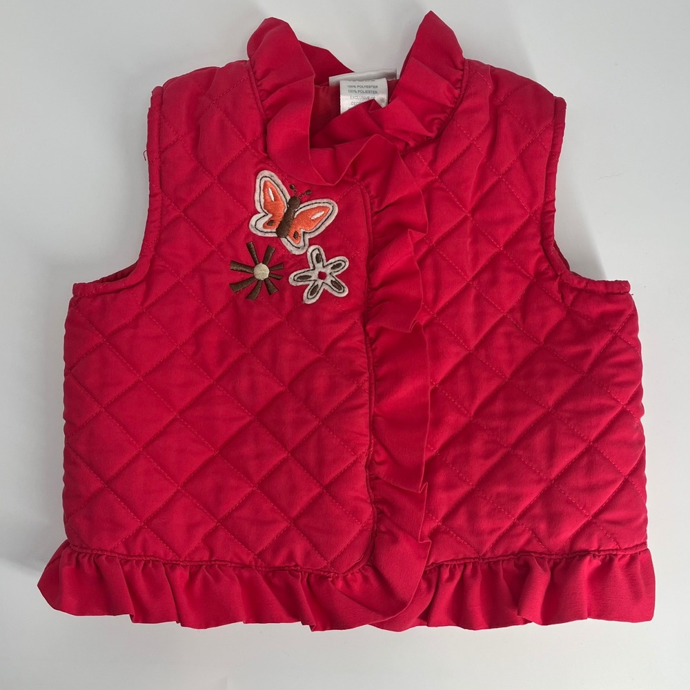 Babyworks‎ Red Quilted Butterfly Flower Ruffle Vest Toddler Size 12 Months